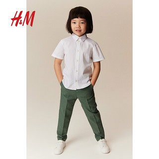 H&M2024春季童装男童上衣有领梭织舒适棉质短袖衬衫1221874 浅蓝色/条纹 135/68 8-9Y