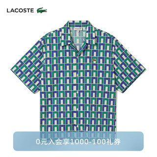LACOSTE法国鳄鱼男装24年夏季衬衫拼色格纹时尚潮流衬衫|CH7626 IS8/蓝绿拼色 40 /175