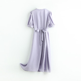 帕罗（PALUOPO）2024连衣裙小众收腰显瘦肚子法式短袖夏季设计感A字中长裙 淡紫色 M(160/84A)