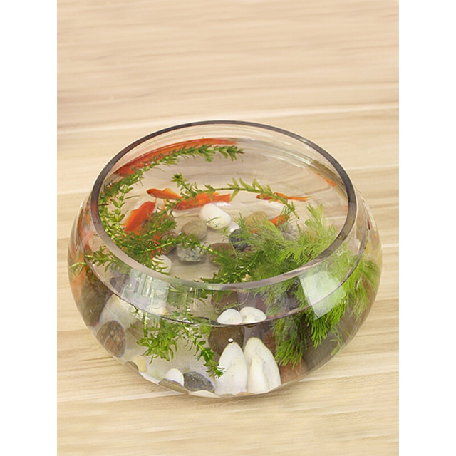 HIGANBANA 鱼缸透明玻璃办公桌圆形圆球圆型小型乌龟迷你桌面小鱼缸 20号（裸缸）
