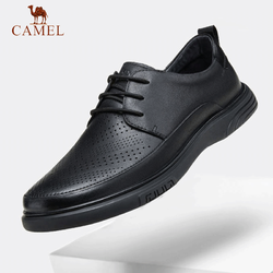 CAMEL 骆驼 春季新款黑色舒适真皮耐穿耐折透气冲孔男士商务休闲皮鞋