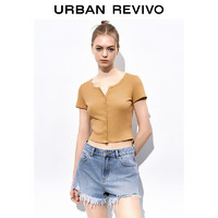 UR2024夏季女装时尚休闲修身短款圆领短袖T恤UWL440109 姜黄色 XL