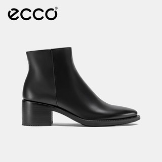 爱步（ECCO）靴子女 冬季粗跟牛皮女靴时尚通勤保暖短靴 型塑212303 黑色21230301001 37