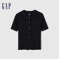 Gap 盖璞 女士刺绣logo纽扣半袖针织衫 496379
