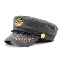 择信 平顶帽子秋冬男女户外休闲保暖毛呢船长帽全封口麦穗刺绣时尚帽 毛呢款-灰色 均码适合56-58cm头围