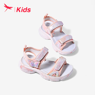 红蜻蜓儿童24夏季童鞋女童时尚休闲中大童沙滩凉鞋 粉色 28码