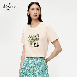 伊芙丽（eifini）伊芙丽精致竹子熊猫图案设计感百搭休闲圆领T恤女
