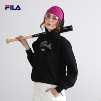 斐乐FILA户外连帽衫刺绣卫衣长袖套头衫舒适女款上衣欧版 黑色 M