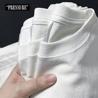 PRESSURE 230g重磅t恤秋季纯色白色短袖男士潮流ins纯棉圆领宽松日系打底衫