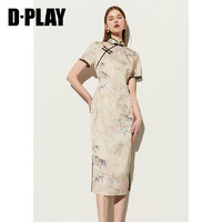 D－PLAY DPLAY2024年夏季新中式日常白色印花改良小个子旗袍民国连衣裙女
