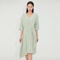 百亿补贴：MECITY 女装夏季新款韩版时尚纯色收腰修身设计感长袖连衣裙女