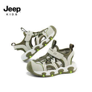 Jeep吉普儿童包头凉鞋男童鞋2024夏季小童防滑耐磨宝宝女童沙滩鞋 绿色 23码 鞋内长约15.4cm