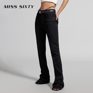 MISS SIXTY【土耳其牛仔】2024夏季牛仔裤女拼接腰微喇马蹄裤 黑色-短版 25