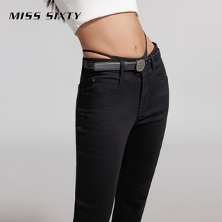 MISS SIXTY【土耳其牛仔】2024夏季牛仔裤女拼接腰微喇马蹄裤 黑色-短版 25