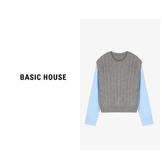 Basic House/百家好M时尚百搭拼接秋季休闲长袖针织衫B0624H5J812 烟灰色 F85-135斤