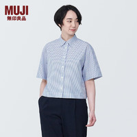 无印良品（MUJI）女式 凉感平纹衬衫领短袖衬衫 女士衬衣外套格子短款开衫纯棉