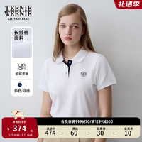 Teenie Weenie【长绒棉】小熊女装2024年学院风短袖POLO衫T恤 白色 155/XS