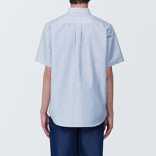 无印良品（MUJI） 男式 棉水洗牛津 纽扣领短袖衬衫 男士衬衣外套ACC60C4S 蓝色条纹 S (165/84A)