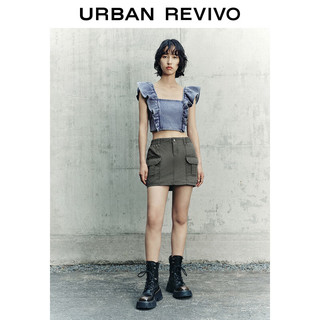URBAN REVIVO 女复古时髦辣妹小飞袖短款牛仔衬衫UWL840111 蓝色