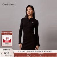 Calvin Klein Jeans24春夏女士休闲通勤ck绣标V字POLO领针织连衣裙ZW02583 BEH-太空黑 S