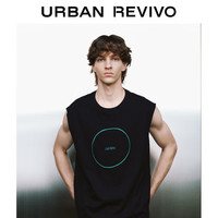 URBAN REVIVO 男士撞色印花坎肩背心 UMV440062 正黑  XS