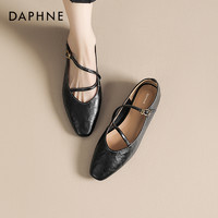 DAPHNE 达芙妮 复古玛丽珍女鞋2024新款夏季黑色软底粗跟平底鞋子女款单鞋