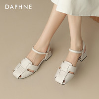 DAPHNE 达芙妮 包头凉鞋女2024新款夏季真皮中跟外穿法式编织粗跟罗马女鞋