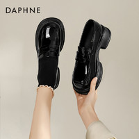 DAPHNE 达芙妮 厚底乐福鞋英伦风小皮鞋女2024新款夏季女鞋黑色亮面单鞋女
