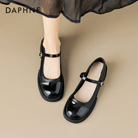 DAPHNE 达芙妮 黑色玛丽珍女鞋2024春季新款厚底圆头粗跟复古单鞋法式皮鞋