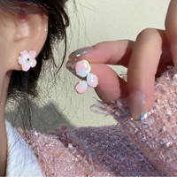 KOSE 高絲 不對稱粉色櫻花耳釘女2024新款小眾設計感甜美花朵耳飾品 A1516金