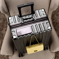 穗草源行李箱女生大容量轻便铝框拉杆箱商务密码箱可登机旅行箱潮 深灰色  20英寸
