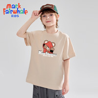 马克华菲2024男女童纯棉短袖儿童宽松半袖洋气宝宝上衣t恤JZ5 卡其【带帽小熊】 140cm