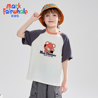 马克华菲2024男女童纯棉短袖儿童宽松半袖洋气宝宝上衣t恤JZ5 拼深灰色【带帽小熊】 130cm