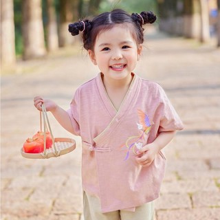 嘟嘟家 儿童短袖夏装女童中国风两件套夏款女宝童装宝宝演出服