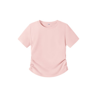 真维斯正肩短袖女t恤夏季2024小个字紧身短款上衣GX 浅粉-纯色 M
