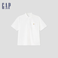 Gap 盖璞 男士纯棉小熊刺绣翻领短袖衬衫 890877 米白色 XL