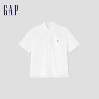 Gap 盖璞 男士纯棉小熊刺绣翻领短袖衬衫 890877 米白色 S