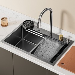 欧德宝 枪灰厨房水槽纳米不锈钢加厚大单槽台下洗菜盆家用洗碗套装
