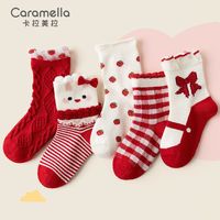 Caramella 卡拉美拉 儿童袜子新年红袜秋冬款宝宝婴儿保暖棉袜卡通可爱长袜