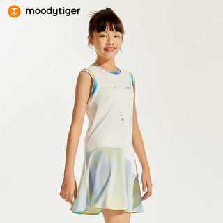 moodytiger【网球系列】女童连衣裙夏季撞色拼接运动背心裙子 朗格伦绿 160cm