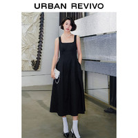 URBAN REVIVO 女士法式圆领中长款无袖连衣裙 UWG740087 正黑 XL