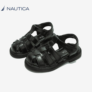 诺帝卡（NAUTICA）女童鞋罗马凉鞋小女孩凉鞋儿童织户外沙滩鞋镂空猪笼鞋休闲鞋子 黑色 26码
