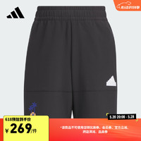 adidas拒水防泼防晒UPF50+拼接短裤男小童儿童夏季阿迪达斯轻运动 黑色 134CM