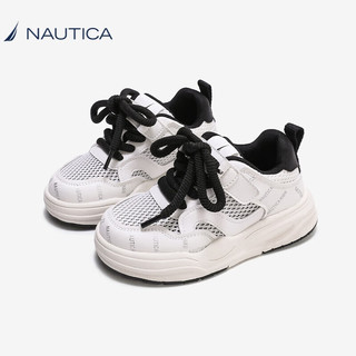 诺帝卡（NAUTICA）女童鞋儿童发光鞋男童单网运动休闲鞋小孩网鞋夏季老爹鞋发光板鞋 白黑 33码