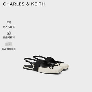 CHARLES&KEITH24夏蝴蝶结平底方头芭蕾鞋凉鞋女CK1-70920149 Beige米色 35