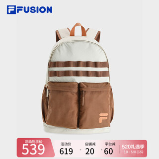 FILA FUSION斐乐潮牌款背包2024春时尚双肩包书包电脑包 卡其-LK