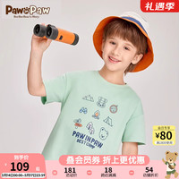 PawinPaw小熊童装24夏男女童印花圆领短袖T恤纯棉 Green绿色/40 090