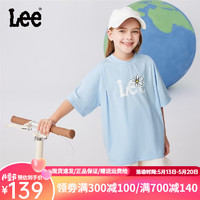 Lee儿童圆领短袖T恤2024夏季童装套头宽松休闲百搭上衣打底衫 婴儿蓝 120cm