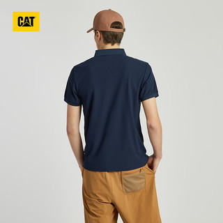 CAT卡特24夏男户外弹力舒适吸湿速干logo印花短袖T恤翻领POLO 藏蓝色 M