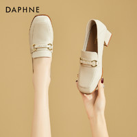 DAPHNE 达芙妮 方头小皮鞋女鞋2024夏季新款粗跟时尚高跟鞋英伦风复古单鞋